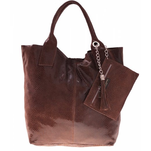 Torebki Skórzane Shopperbag lakier Genuine Leather Italy brązowa torbs-pl bialy elegancki