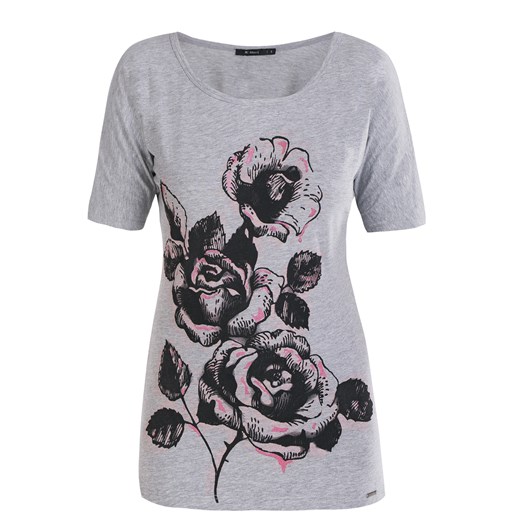 T-shirt z kwiatowym nadrukiem e-monnari szary bawełna