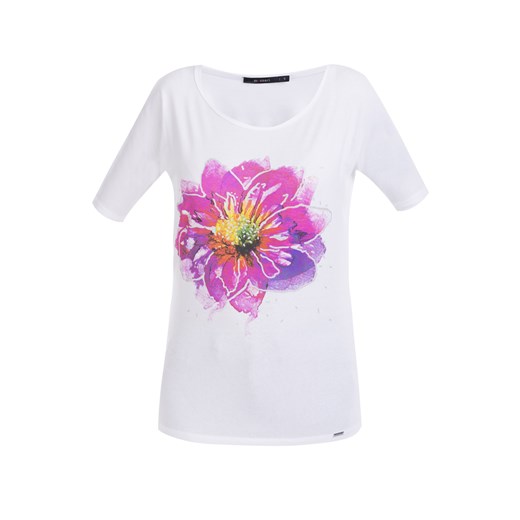T-shirt z barwnym kwiatem e-monnari rozowy bawełna
