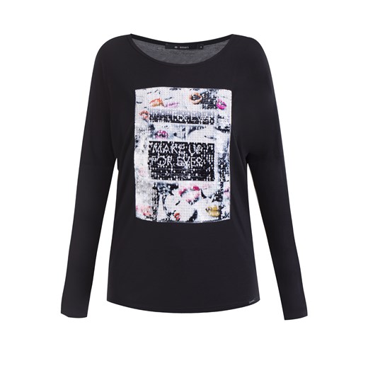 T-shirt z cekinowym obrazkiem e-monnari czarny glamour