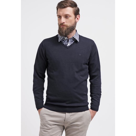 Tom Tailor Sweter knitted navy zalando szary bez wzorów/nadruków