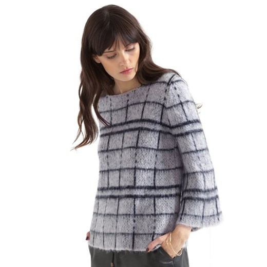 Żakardowy sweterek w kwadraty, długi rękaw la-redoute-pl szary Długie swetry damskie