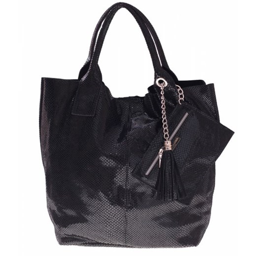 Torebki Skórzane Shopperbag lakier Genuine Leather Italy czarna torbs-pl czarny elegancki