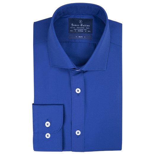 Plain Navy Poplin Slim Fit Shirt jamesbutton-com niebieski bawełna