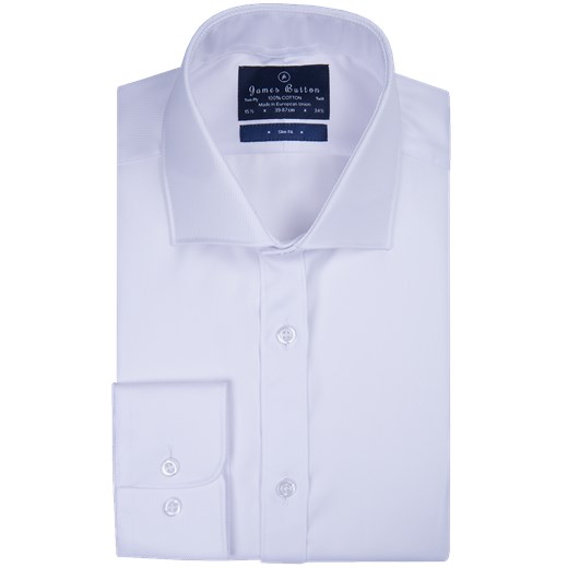 Plain White Two-Ply Cotton Luxury Twill Slim Fit Shirt jamesbutton-com niebieski bawełna