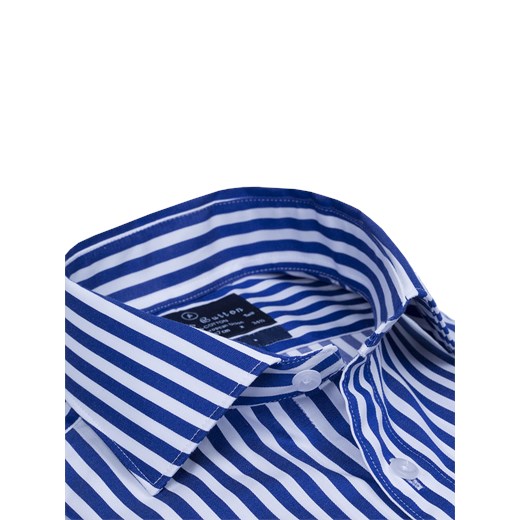 Stripes Dark Blue Two-Ply Cotton Luxury Twill Slim Fit Shirt jamesbutton-com niebieski fit
