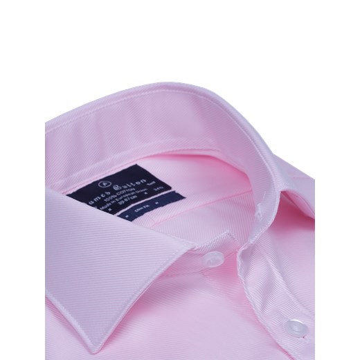 Plain Pink Two-Ply Cotton Luxury Twill Slim Fit Shirt jamesbutton-com rozowy fit