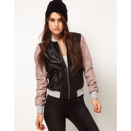 Kurtka Asos Leather With Contrast Sleeves pandzior-pl-new-vogue kurtki