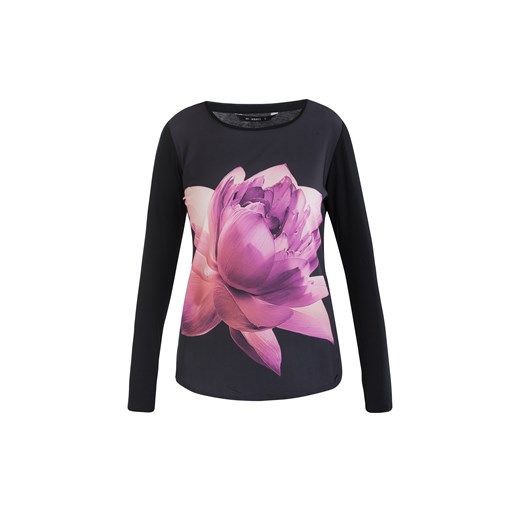 T-shirt z fuksjowym kwiatem e-monnari czarny Bluzki z nadrukiem