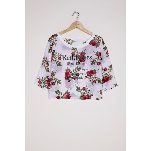 Floral t-shirt with writing terranova bialy T-shirty