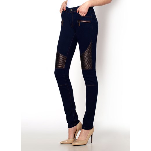 Granatowe jeansy ze wstawkami zoio-pl czarny elastan