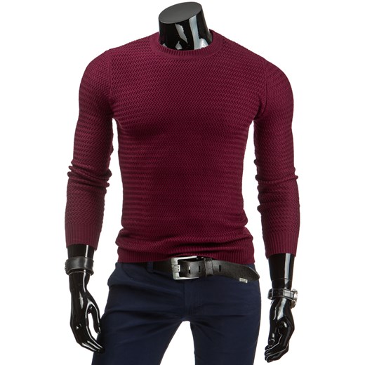 Sweter męski bordowy (wx0616) - Bordowy dstreet czerwony bawełna