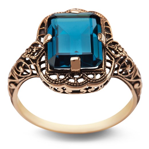 Kolekcja Wiktoriańska - pierścionek z London Blue Topazem yes bialy topaz