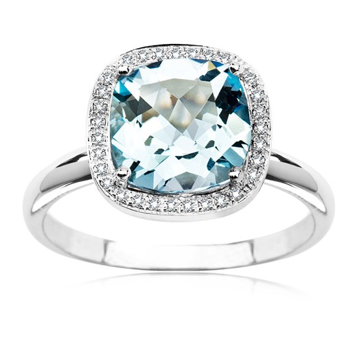 Pierścionek z diamentami i topazem błękitnym yes bialy diament