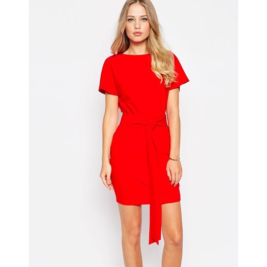 ASOS Pencil Dress with Wrap Skirt and Obi Belt - Red