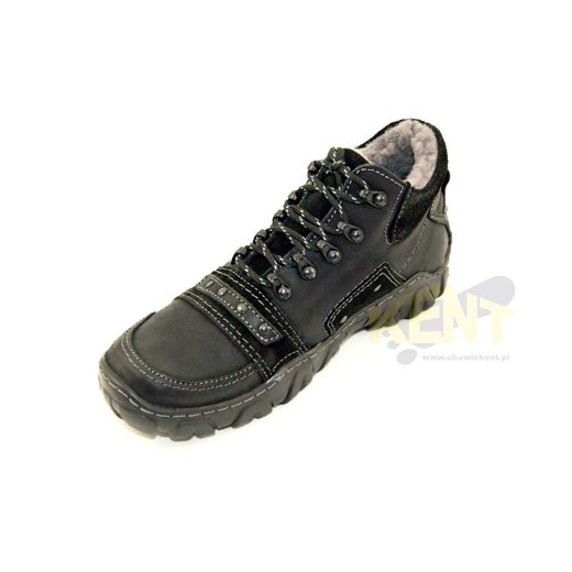 KENT 076 CZARNE - Ciepłe, skórzane buty zimowe z naturalnym futrem sklep-obuwniczy-kent szary naturalne