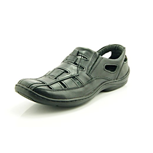 KENT 113 CZARNE - Skórzane buty męskie idealne na lato sklep-obuwniczy-kent szary Półbuty skórzane męskie