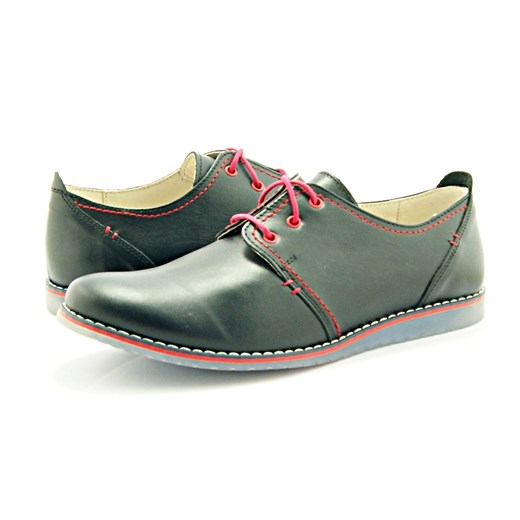 KENT 209N CZARNY-CZERWONY - Skórzane buty z przezroczystą podeszwą sklep-obuwniczy-kent szary Czółenka skórzane