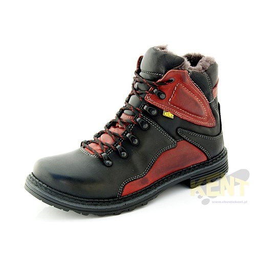 KENT 220 CZARNO-CZERWONE - Wysokie buty zimowe ze skóry, naturalne futro WYPRZEDAŻ sklep-obuwniczy-kent czerwony naturalne