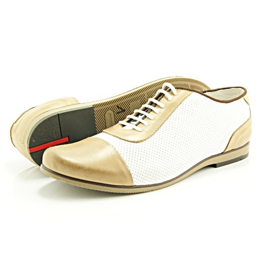 KENT 262D BEŻ-BIAŁY - Skórzane buty męskie casual z dziurkami sklep-obuwniczy-kent bialy casual