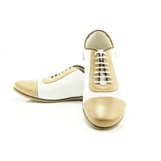 KENT 262D BEŻ-BIAŁY - Skórzane buty męskie casual z dziurkami sklep-obuwniczy-kent bezowy jesień