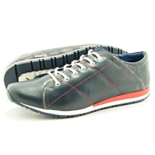 KENT 267R NIEBIESKIE - Skórzane buty męskie, w sportowym stylu sklep-obuwniczy-kent szary Półbuty skórzane męskie