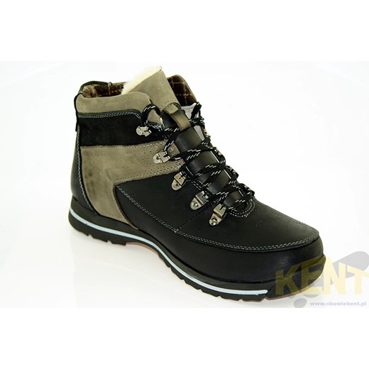 KENT 350 CZARNO-SZARE - Zimowe buty skórzane w stylu Timberland sklep-obuwniczy-kent czarny naturalne