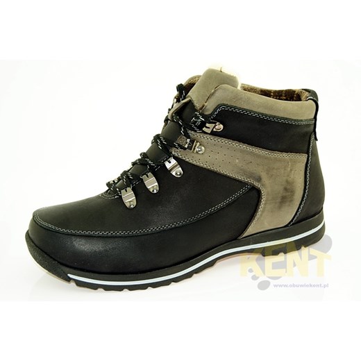 KENT 350 CZARNO-SZARE - Zimowe buty skórzane w stylu Timberland sklep-obuwniczy-kent czarny syntetyk