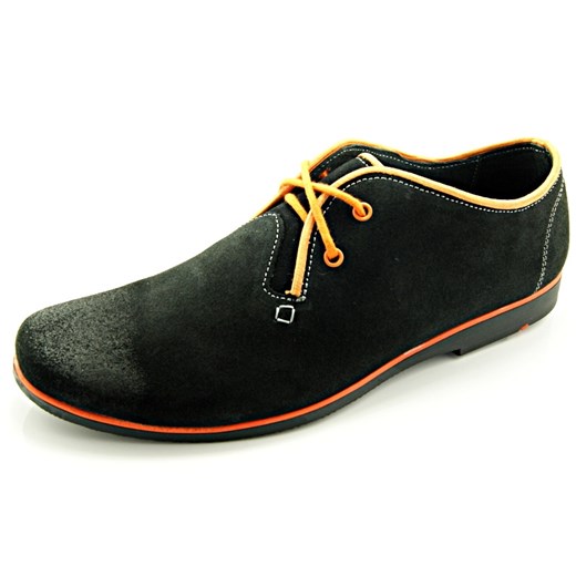 KENT 501 CZARNY WELUR-POMARAŃCZ - Modne męskie buty skórzane sklep-obuwniczy-kent czarny Czółenka skórzane