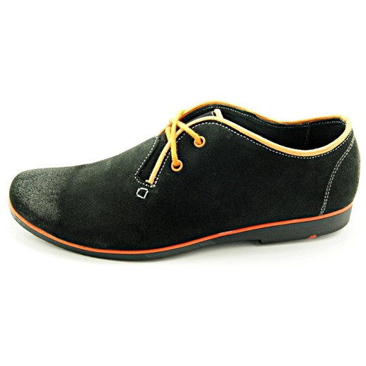 KENT 501 CZARNY WELUR-POMARAŃCZ - Modne męskie buty skórzane sklep-obuwniczy-kent czarny elegancki
