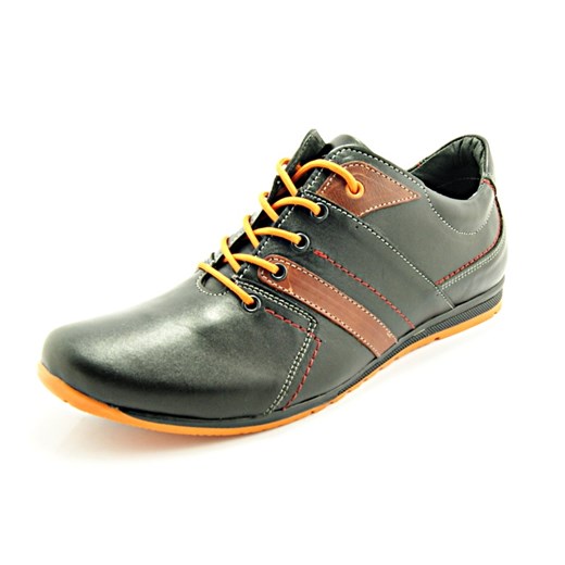 KENT 232B CZARNY-POMARAŃCZ - Skórzane buty męskie, sportowa elegancja sklep-obuwniczy-kent brazowy naturalne
