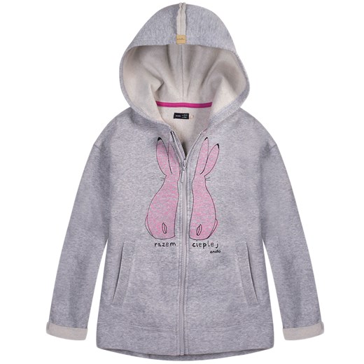 Rozpinana, ocieplana bluza dla dziewczynki endo szary bawełna
