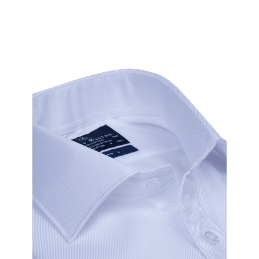 Plain White Two-Ply Cotton Luxury Twill Slim Fit Shirt jamesbutton-com niebieski kołnierzyk