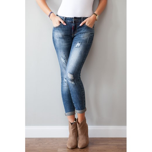 Spodnie jeansowe dekatyzowane z przetarciami fasardi-com szary Jeansy damskie slim