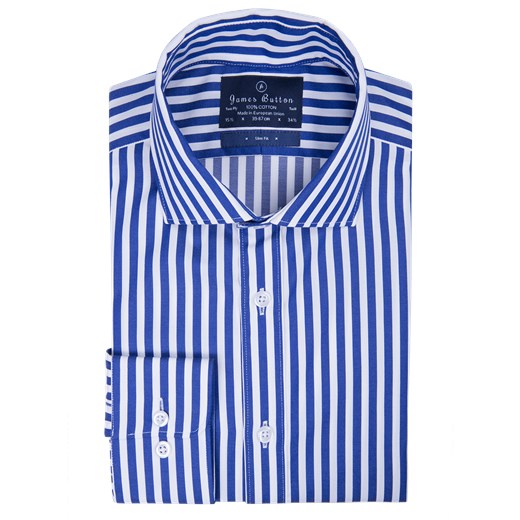 Stripes Dark Blue Two-Ply Cotton Luxury Twill Slim Fit Shirt