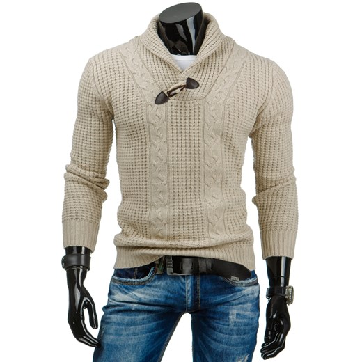 Sweter męski ecru (wx0648) dstreet bezowy elastan