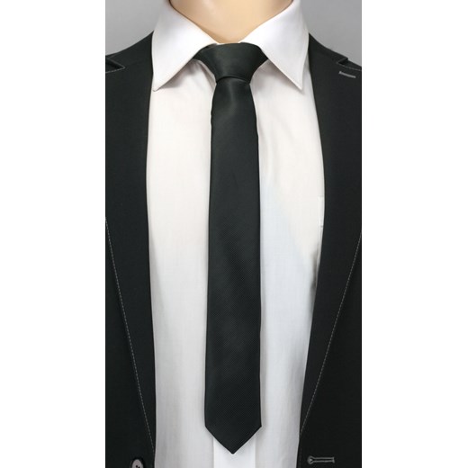 Jednokolorowy krawat - śledzik Angelo di Monti KRADM0909 jegoszafa-pl czarny lato
