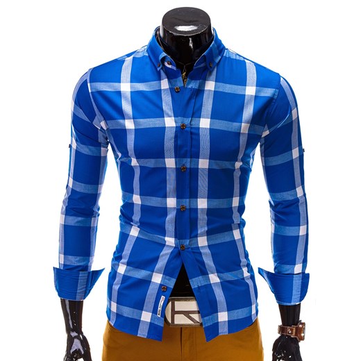 Koszula K224 - NIEBIESKA ombre niebieski Koszule w kratę męskie