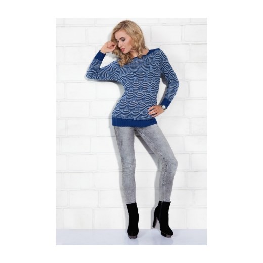 Sweter damski w geometryczne wzory Jeans qotee-com niebieski abstrakcja