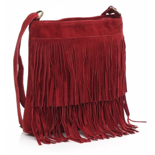 Modne Listonoszki Skórzane Frędzle Zamsz naturalny czerwona torbs-pl brazowy glamour