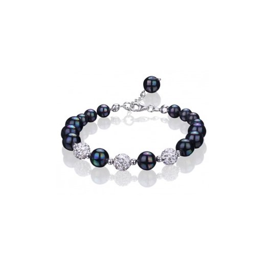 Bransoletka z pereł stopniowanych opalizujących + kryształki ze srebrem 925 w eleganckim pudełku coccola bialy perły