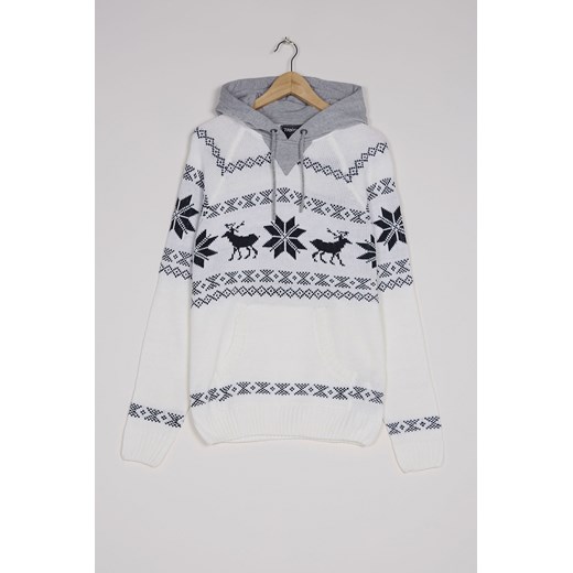 Patterned sweater with hood terranova szary Swetry klasyczne