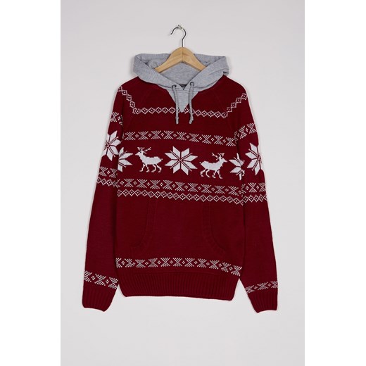 Patterned sweater with hood terranova brazowy Swetry klasyczne