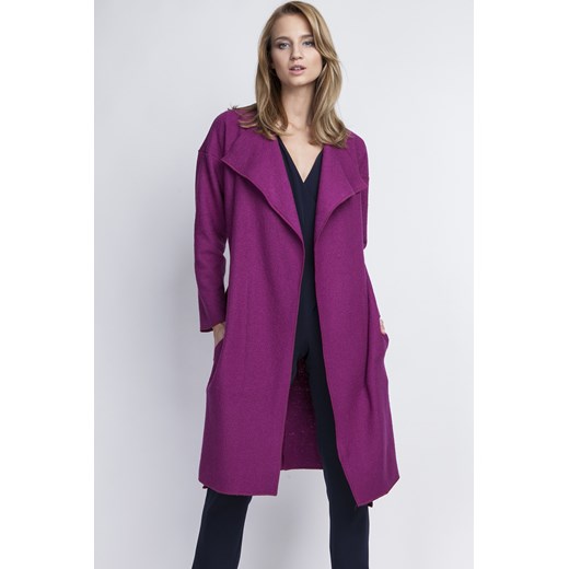 Płaszcz PA 101 AMARANT showroom-pl fioletowy Długie płaszcze damskie
