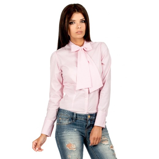 Koszula w Różową Kratkę z Wiązaną Kokardą molly-pl rozowy 
