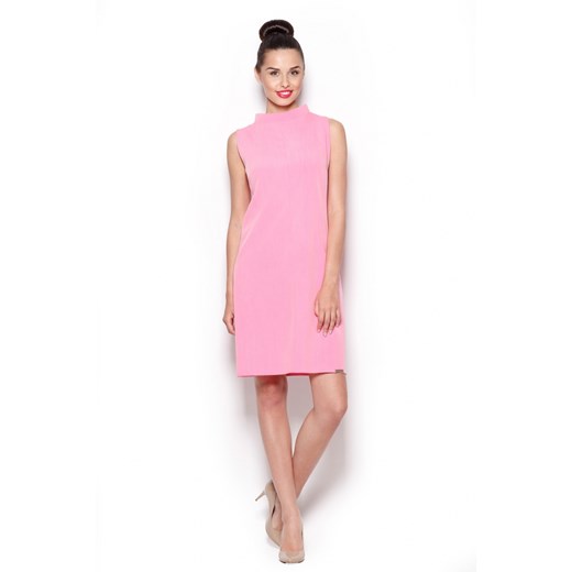 Elegancka Sukienka z Niskim Golfem - Różowy molly-pl rozowy 