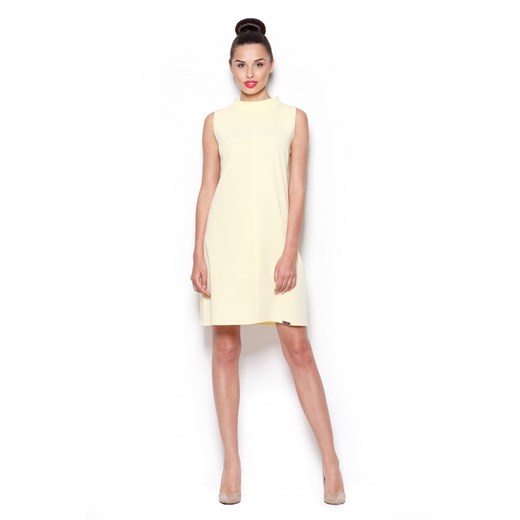 Elegancka Sukienka z Niskim Golfem - Żółty molly-pl bezowy 
