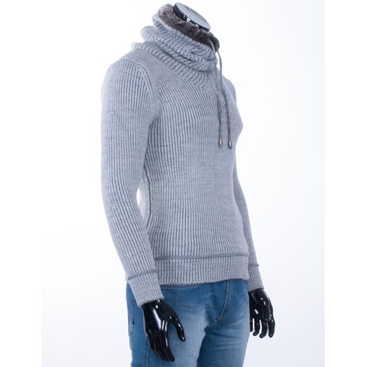 SLIM szary sweter z kominem FUTERKO factoryprice niebieski slim