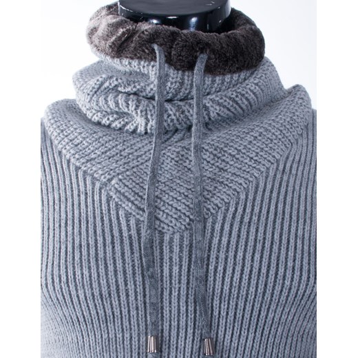 SLIM szary sweter z kominem FUTERKO factoryprice niebieski z futerkiem