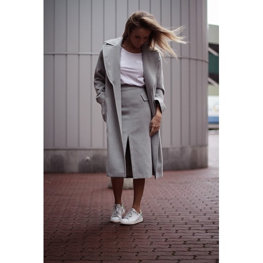 Magdalena Knitter for ZAQUAD Klasyczny Płaszcz Z Paskiem fashionality-pl szary jesień